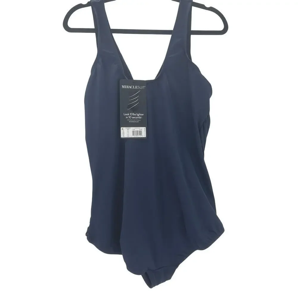 Miraclesuit Women's Crossover One Piece Swimsuit Midnight Blue Size 22W NWT